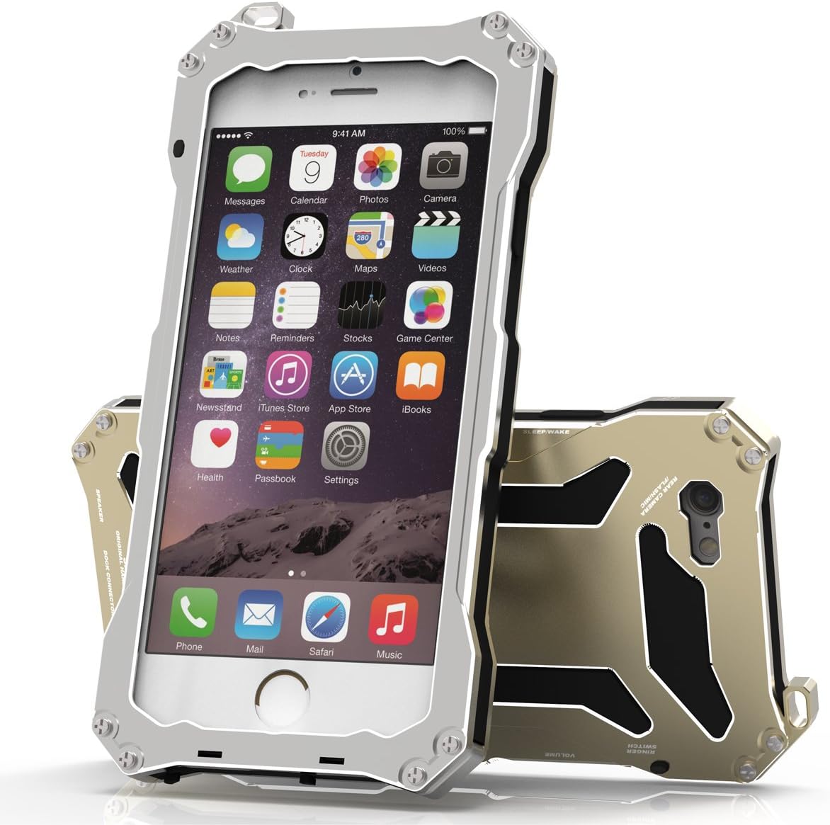 COMC Aluminum Silicone Dual Layer Protective Bumper Case Tempered Glass Screen Protector Cover for iPhone 6 4.7 Inch / iPhone 6s (Silver)