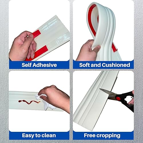 Miniatura 6 de Moldura flexible para zócalo, base de goma para despegar y pegar, 4 pulgadas x 10 pies, base de pared de vinilo autoadhesivo (blanco cremoso)