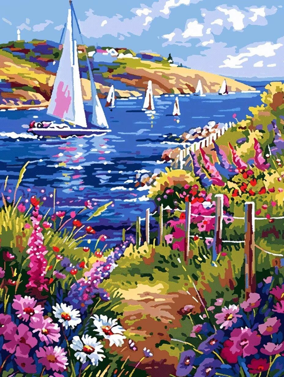 Peinture numéro d'art acrylique voilier et kit de peinture manuelle pour loisir créatif DIY - 8