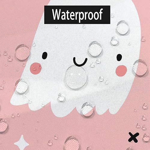 Miniatura 5 de Cortina de ducha de Halloween, lindos murciélagos, fantasma, calabaza, para baño, juego de cortina de ducha rosa, tela de poliéster, 72 x 72