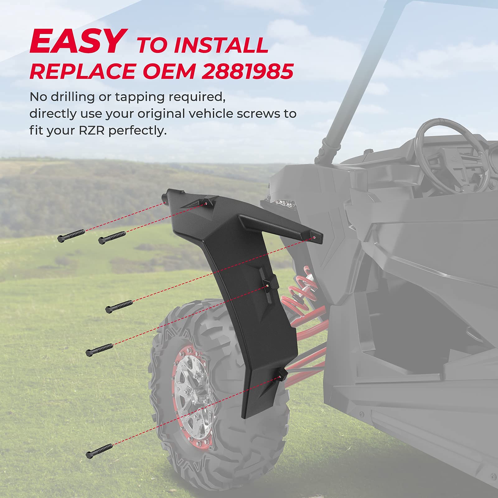 RZR Fender Flares, Kemimoto Extended Front Full Mud Flaps 2PCS