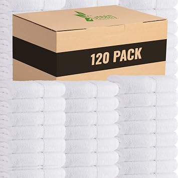 GREEN LIFESTYLE Dobby Border Towel 16x30 100% Ring Spun Cotton Soft and Plush Crisp Highly Absorbent White Hand Towel Ideal for Home, Gym, Spa Pack of 120