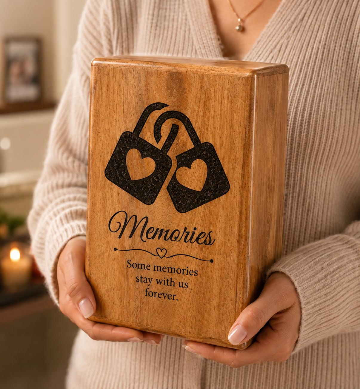 Urna commemorativa in legno personalizzata per ceneri umane, urna commemorativa a forma di cuore, urna commemorativa con incisione personalizzata, scatola dei ricordi in legno fatta a mano