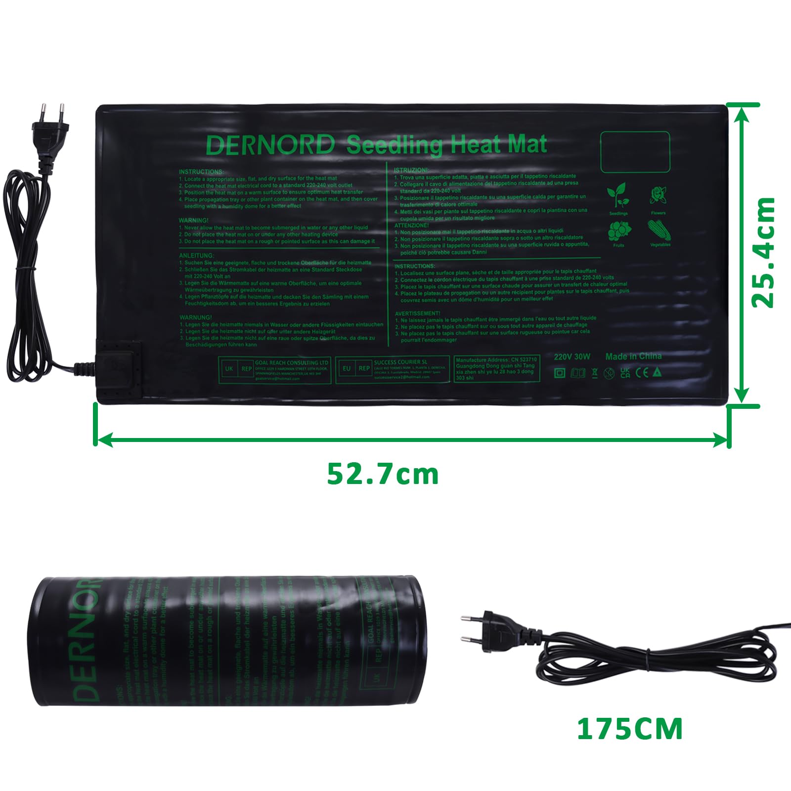 DERNORD Pflanzmatte Heizmatte 30W 25.5 X 53 cm Pflanzen Wasserdicht Heating Pad for Gemüse Blumen Seedling Gewächshäuser