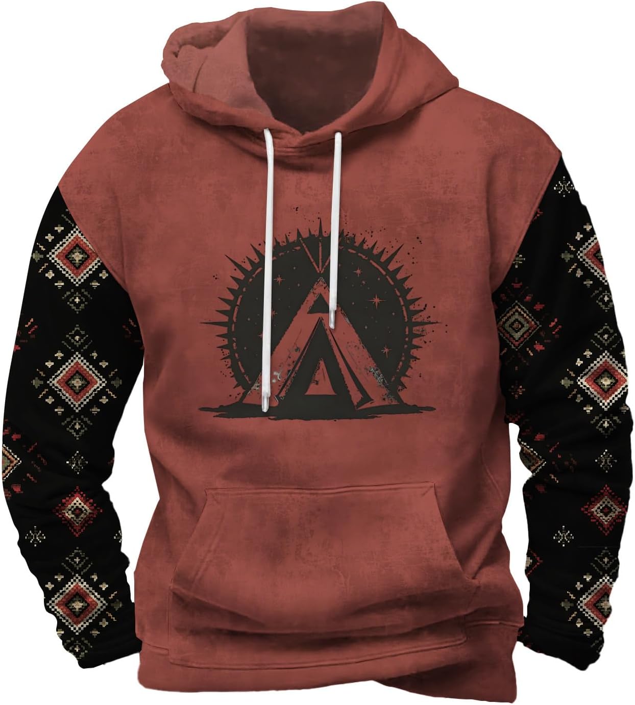 Men's Classic Hooded Sweatshirt Fashion Floral Drawstring Hoodie for Cold Weather Loose Fit Autumn Pullover with Kangaroo Pocket