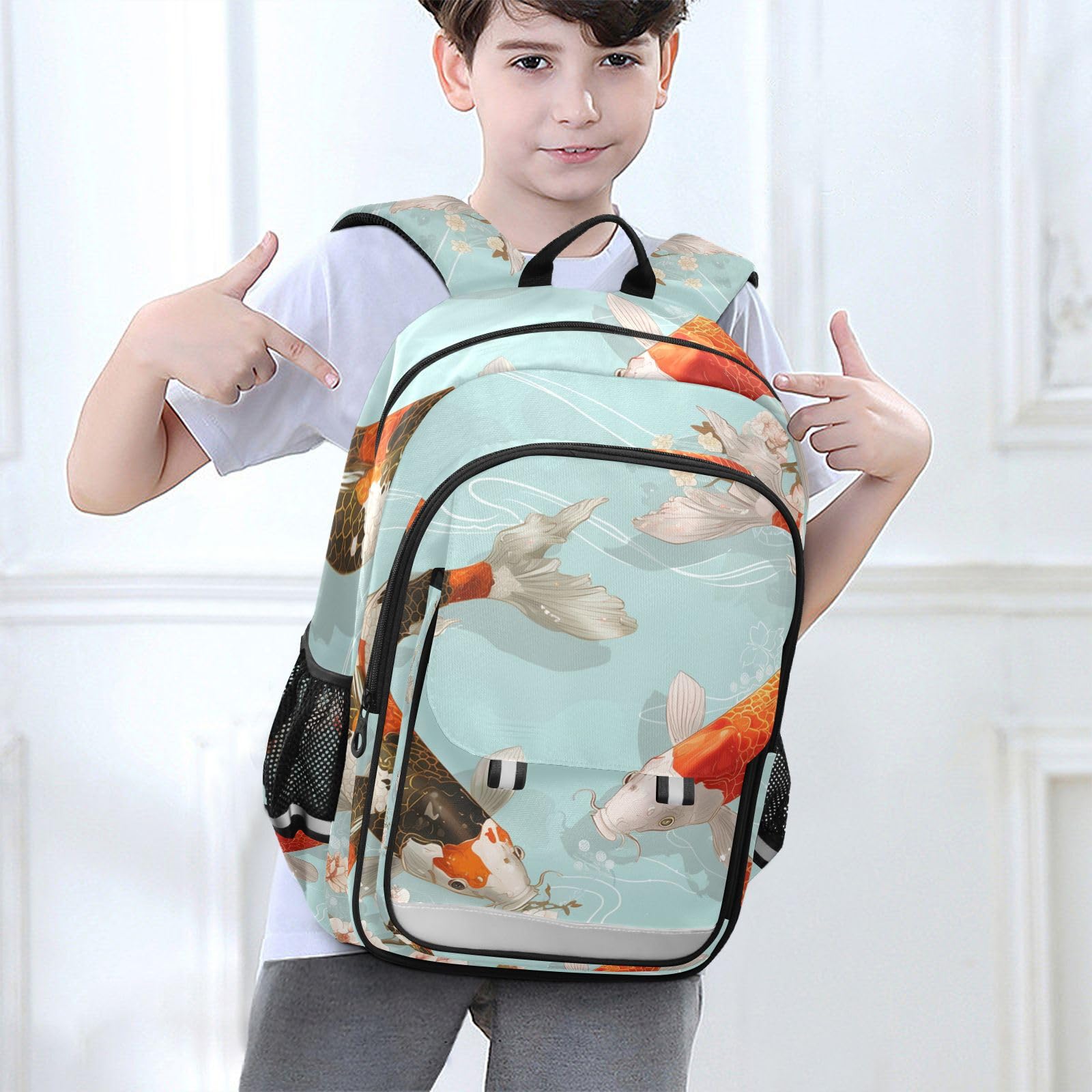 Pesce Koi Colorato Nuoto Zaino Scolastico per Studenti,Zainetti per Bambini e Ragazzi,Ideali per La Scuola Viaggi