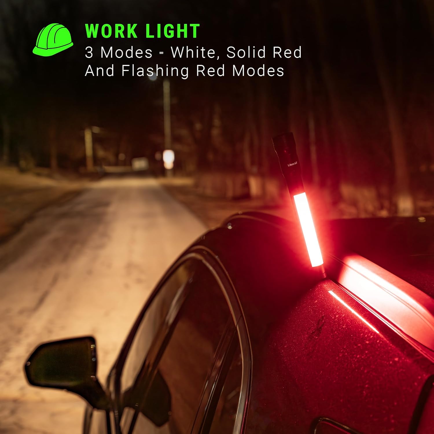 LitezAll Icy Light Ice Scraper with Removable Utility Flashlight | 200 Lumen Magnetic COB LED Work Light | Heavy Duty Winter Auto Tool | 3 AAA Batteries Included