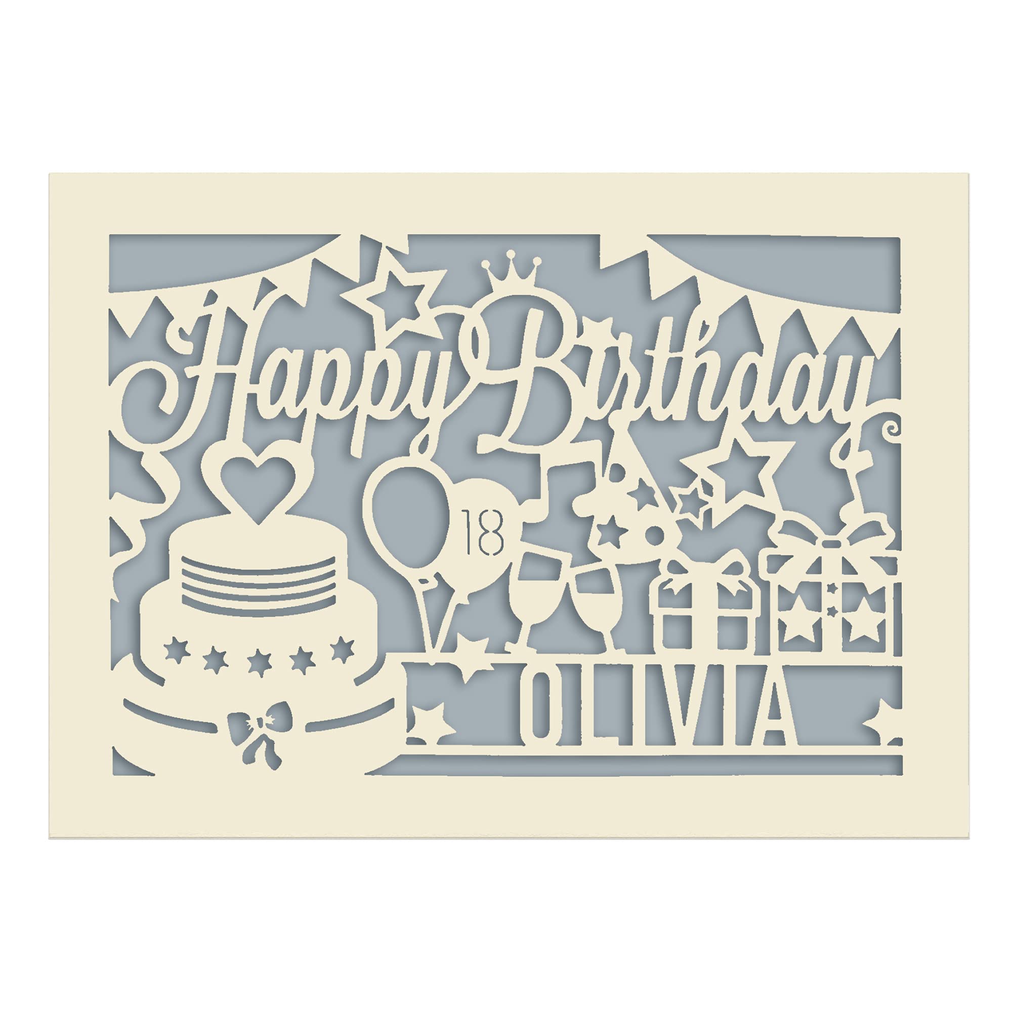 EDSG Personalised Birthday Card Laser Paper Cut Greeting Cards Birthday Custom Gift | Hand Finished in UK | Any Name Any Age Gift for Mum Adults 30th 40th 50th 60th 70th 80th 100th (Grey)
