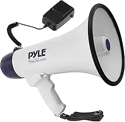 Pyle Alto-falante Megafone PA portátil compacto – Bullhorn portátil de 40 W com lanterna de LED, sirene de alarme, volume ajustável, microfone destacável, alimentado por bateria para uso interno e