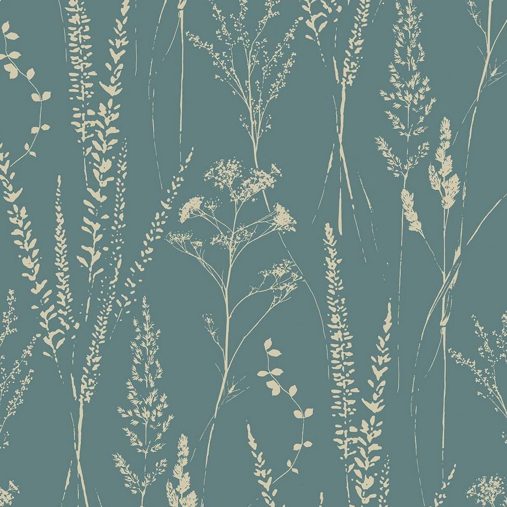 Grandeco Attitude Meadow Flowers Teal Wallpaper Paste The Wall Blown Vinyl