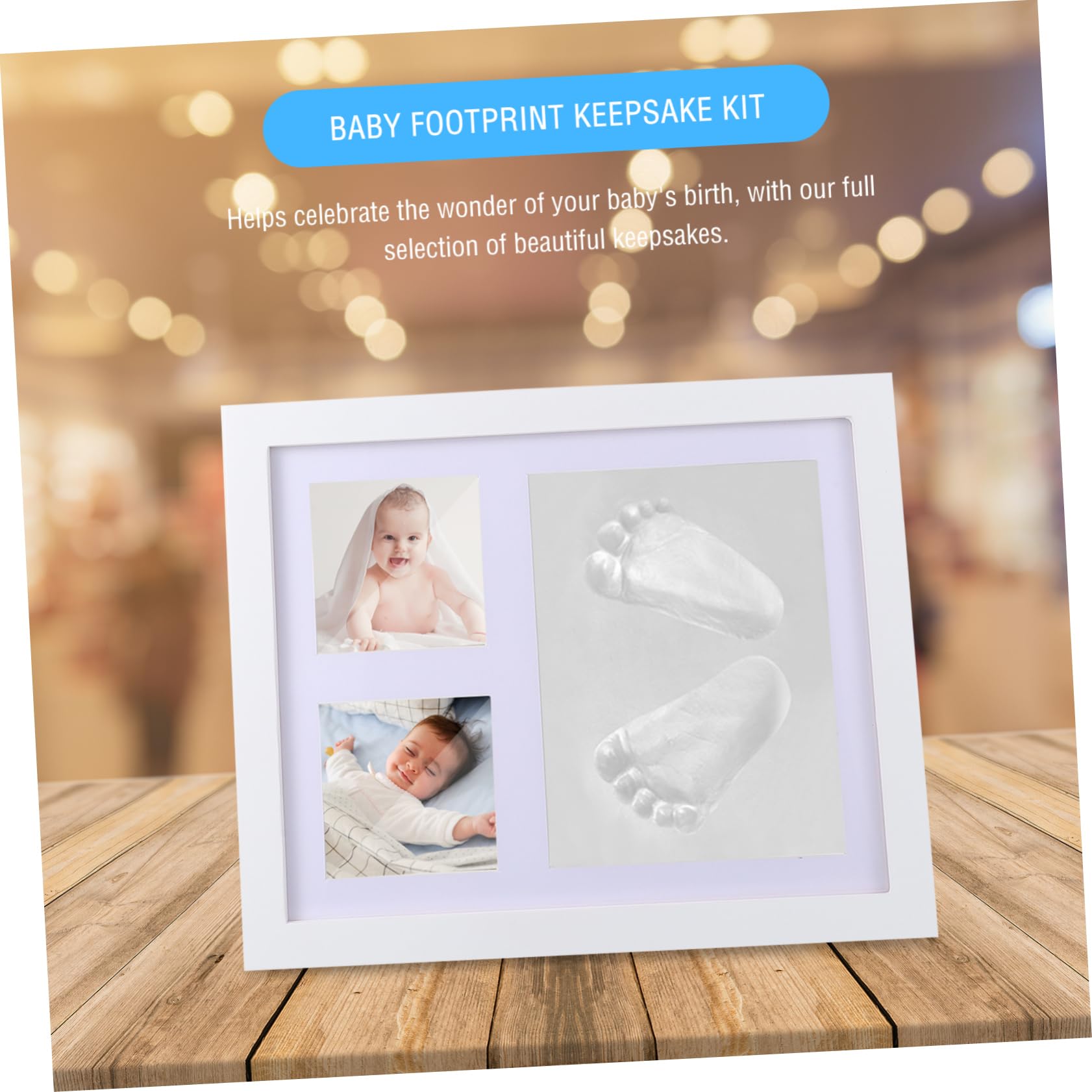 Kit Souvenir D'empreintes de Bébé, Cadre Photo Blanc en Bois et Argile