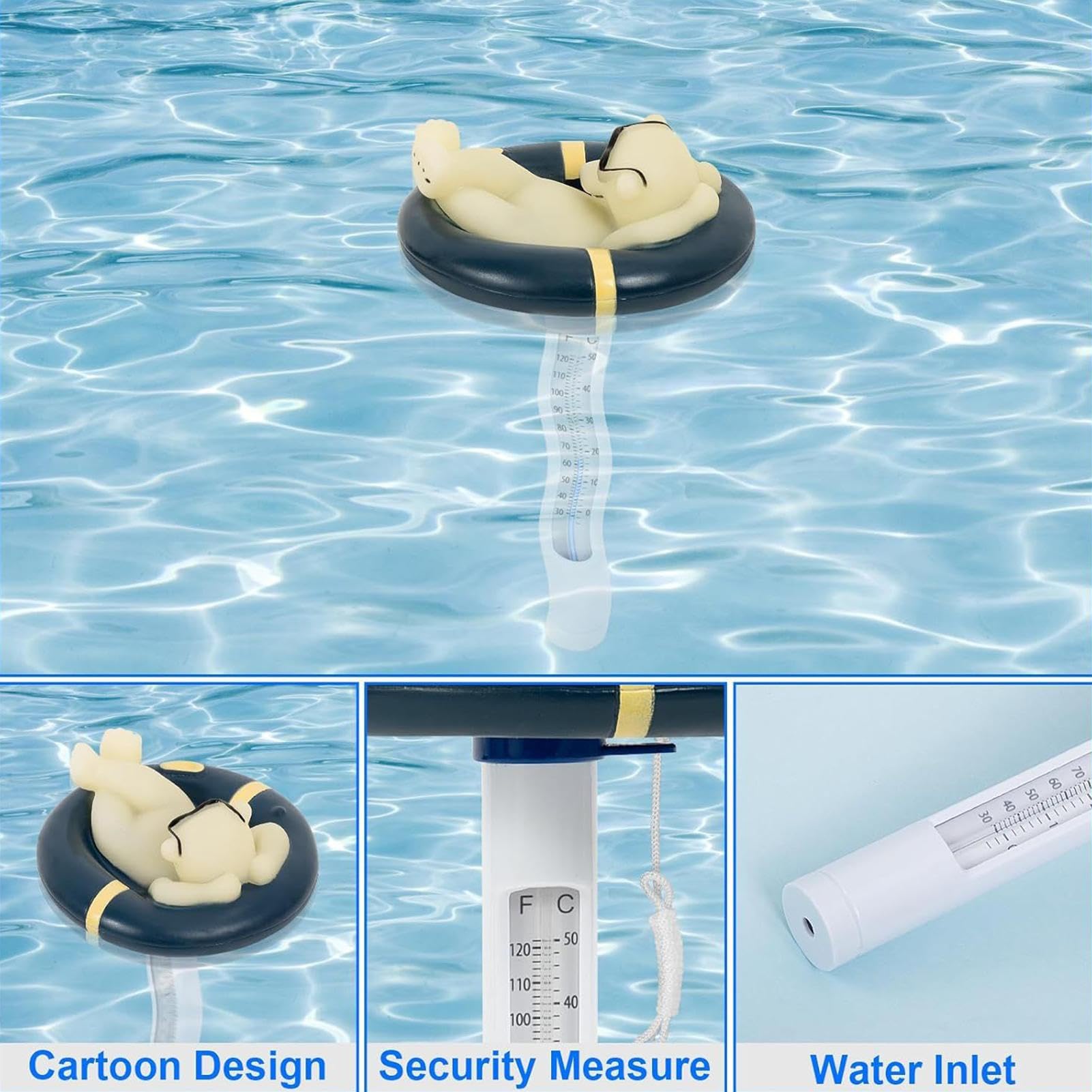 Floating Pool Thermometer, Pool Thermometer Floating Easy Read, Polar Bear Animal Shape Precisice Measurement Tool, Water Temperature Thermograph Floating for Fish Ponds, Spa, Hot Tubs, Bathtub, Lake