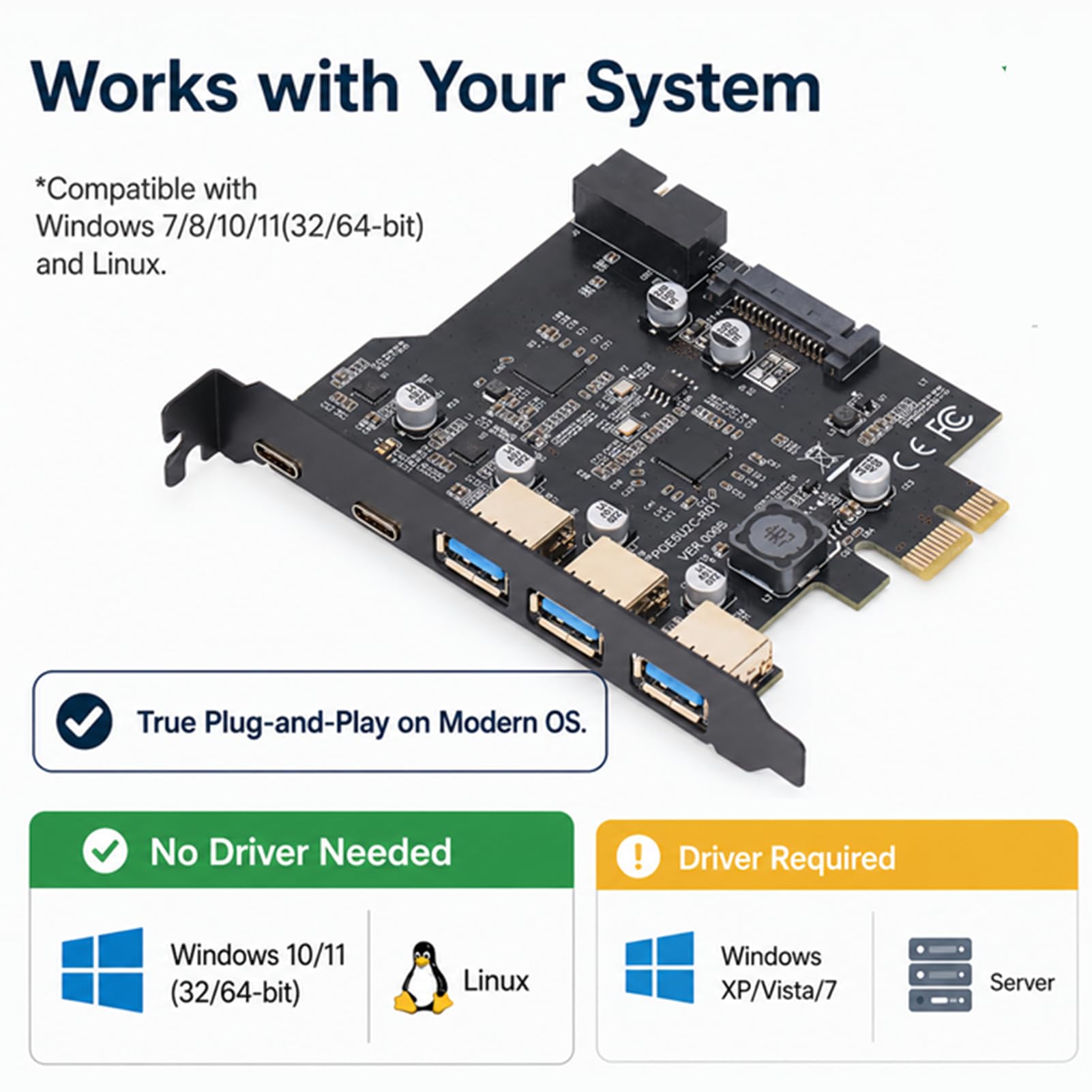 Scheda PCIe a USB 3.2 Gen 2 con larghezza di banda 20 Gbps, 3 porte USB tipo A e 2 porte USB tipo C, scheda di espansione PCIe USB per PC desktop