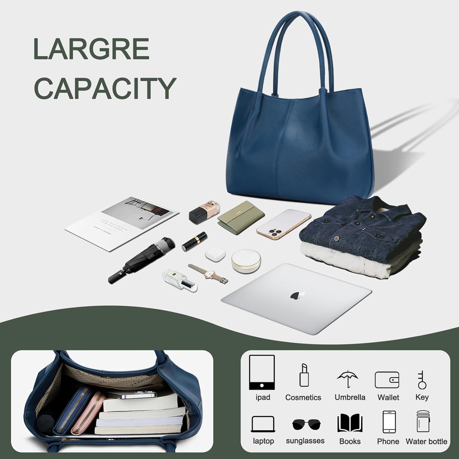 KKXIU Tote Bag for Women Vegan Leather Shoulder Purse Large Capacity Travel Bag - Image 6