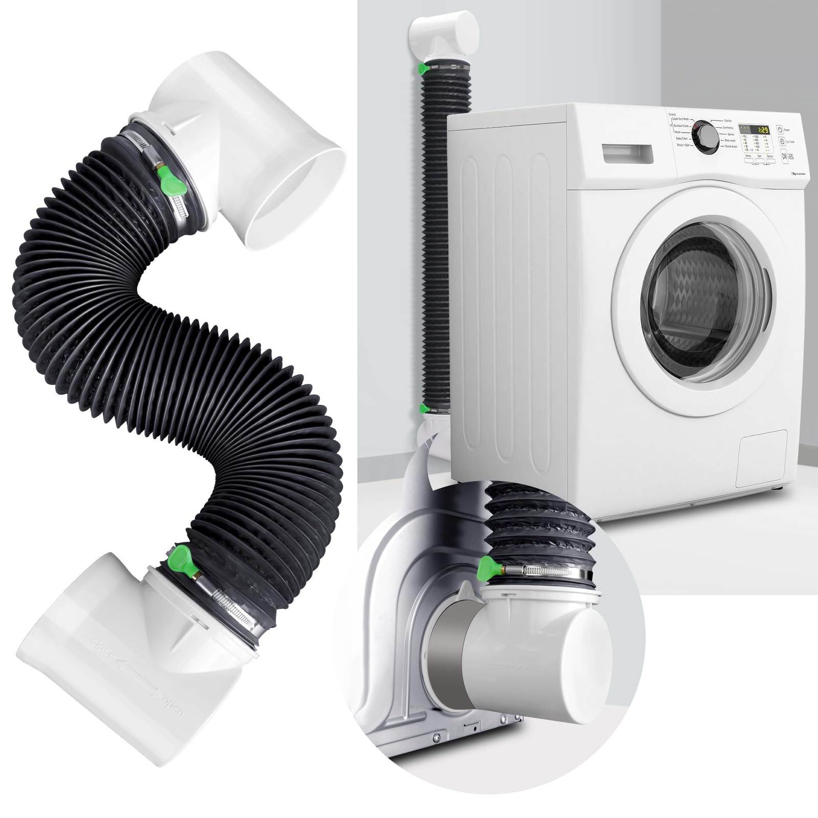 Kit de manguera de ventilación para secadora Haikun para espacios reducidos, codo de 90 grados, codo doble, fácil instalación, sellado hermético, 1 paquete