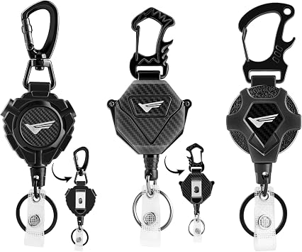 3 Pack Retractable Keychain, gliship Heavy Duty Badge Reel Retractable ID Badge Holder, Retractables Badge Clip with Tactical ID for Key Card Holder, 32 Steel Cord Bearing 9 OZ