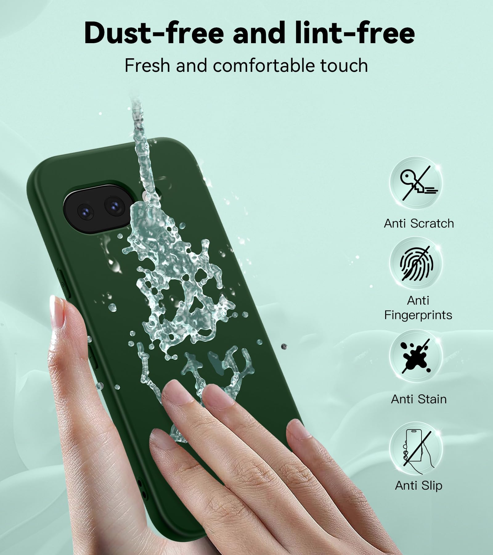 FLLAO Cover Compatibile con Google Pixel 9A 5G con 2 Pellicola Vetro Temperato, Custodia Ultra Sottile Silicone TPU Morbido Case Protettivo Verde