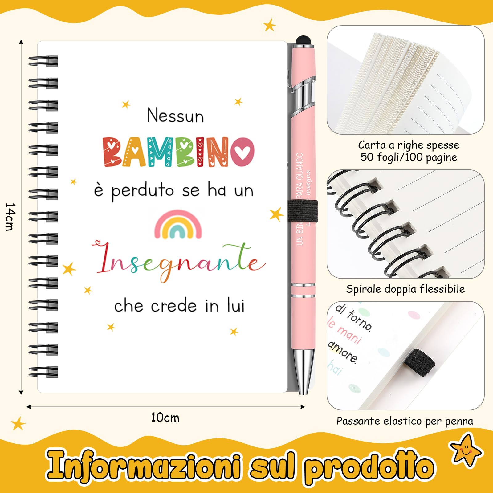 Sinmoe 3 Sets Regalo Maestre Grazie Maestra Regali di Ringraziamento Insegnante 3 Taccuini Tascabili 3 Penne 3 Portachiavi in Metallo Quaderni Appunti per Insegnante Compleanno Laurea Fine Anno