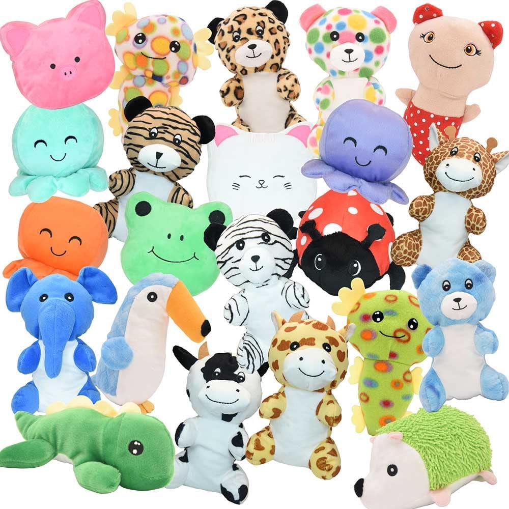 Bulk Plush Animal Toys - Small 9 Inch Stuffed Animals Assortment for Party Favors, Classroom Rewards, Carnival Prizes (Assorted Plush Animals, 40.0, Count)