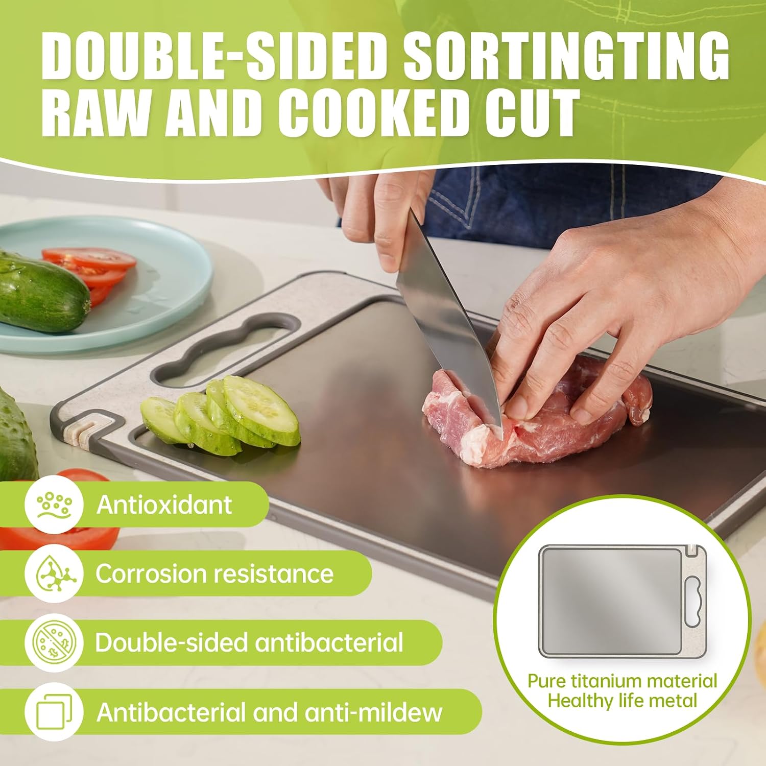 Titanium Cutting Boards,Dual-Sided Pure Titaniums with PP 14"×10"