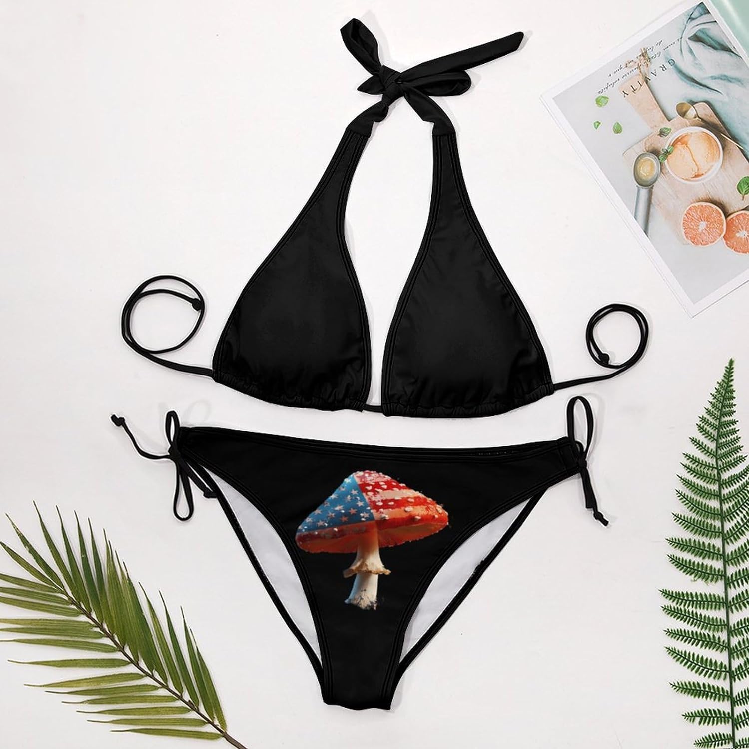 Mushroom U.S. Flag Novelty Women's 2 Piece String Bikini Set Swimsuits Bathing Suit Swimwear
