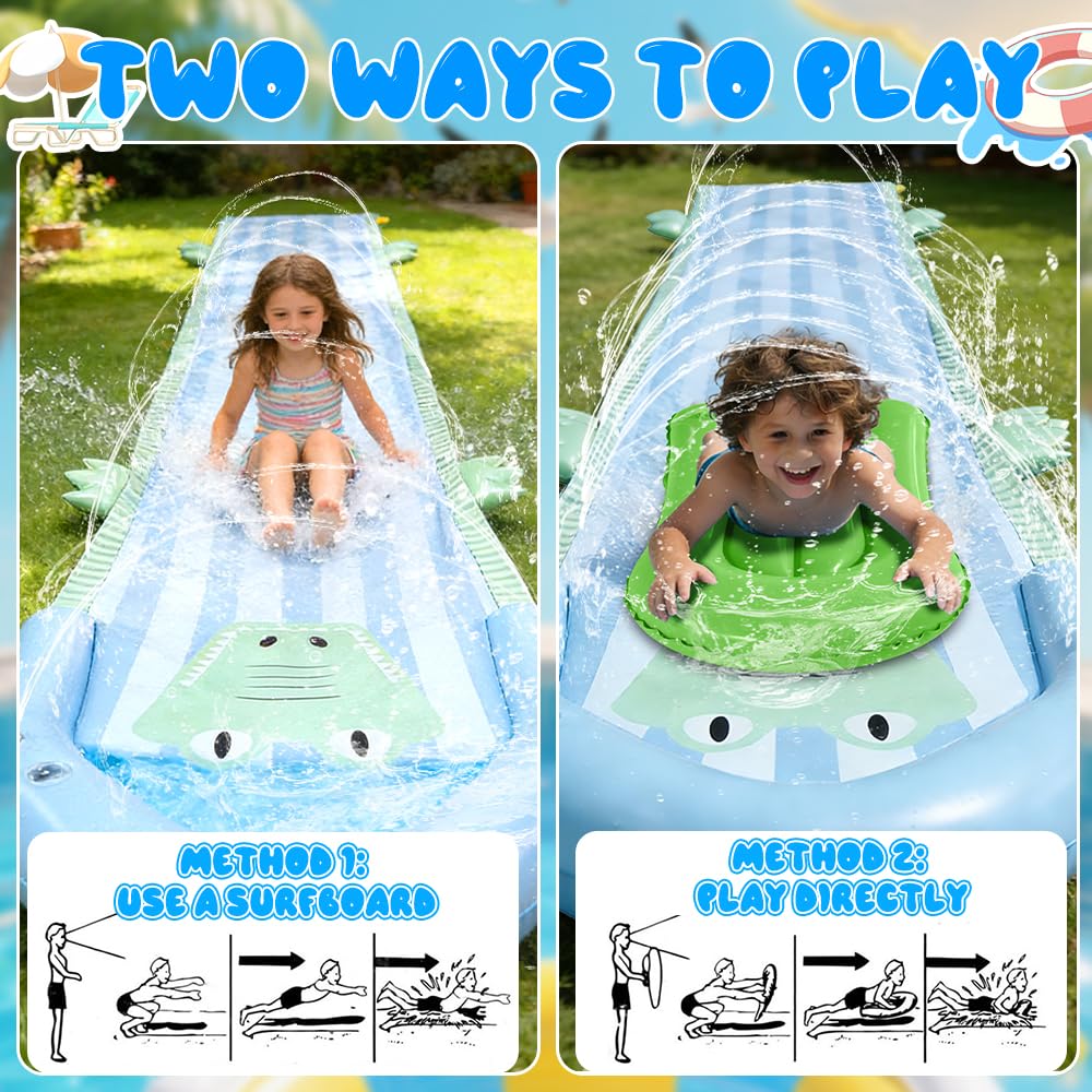 Toboggan Aquatique pour Pelouse, SGZIOO Ventriglisse 550cm, Ventre Glisse avec Arroseur et 2 Planches Gonflables de Bodyboard, Jouet d'été pour Enfants, Jardin, Piscine, Extérieu