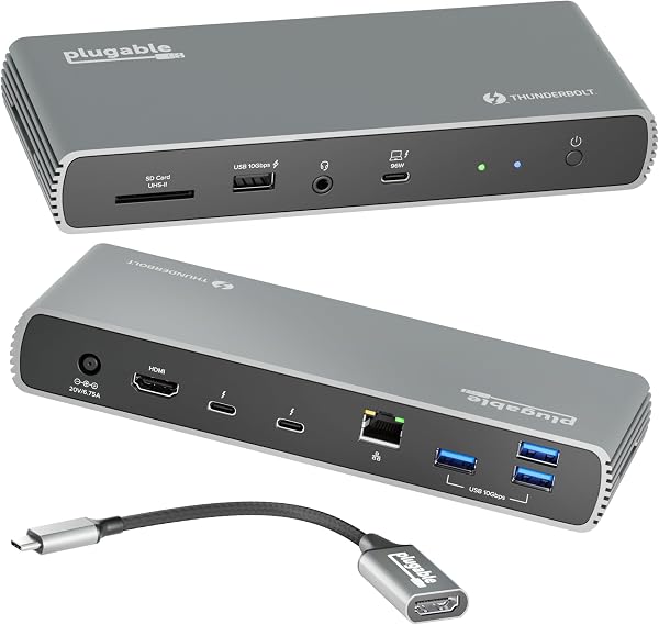 Plugable Thunderbolt 4 Docking Station | TAA-Compliant Dual Monitor Laptop Dock for Mac & Windows | 3x Thunderbolt Ports