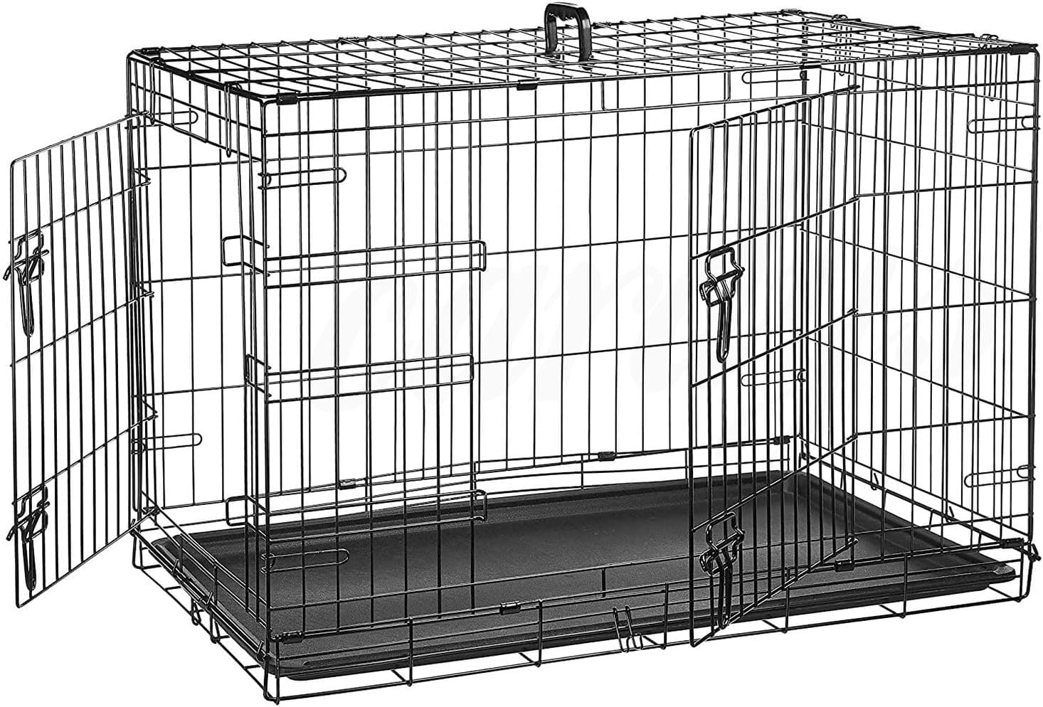 JupiterJx Metal Dog Crate Cage, Foldable Puppy Pet Cage With 2 Doors Easy Clean, Durable Dog Cage With Carrier Handle & Chew Resistant Plastic Base Tray For Dog Puppy Training (Black, 24")