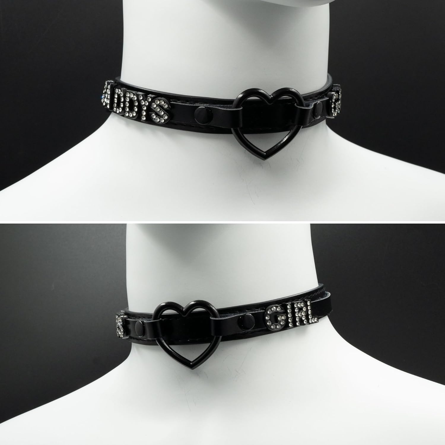 Black Heart O-ring Choker Necklace For Women, Cute Pink Little Letter Leather Collar For Women, Adjustable Fashion Jewelry - Image 5