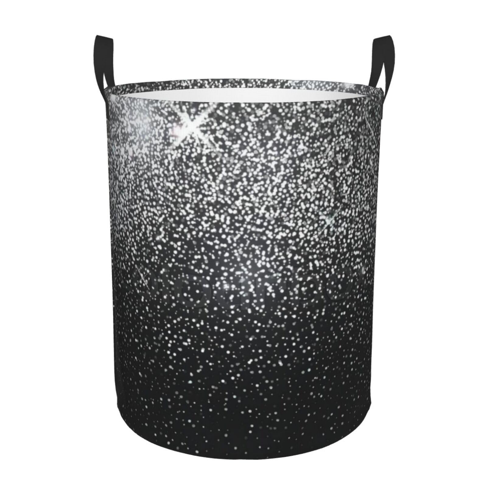 S Collapsible Shiny Silver Glitter Print Circular Hamper Round