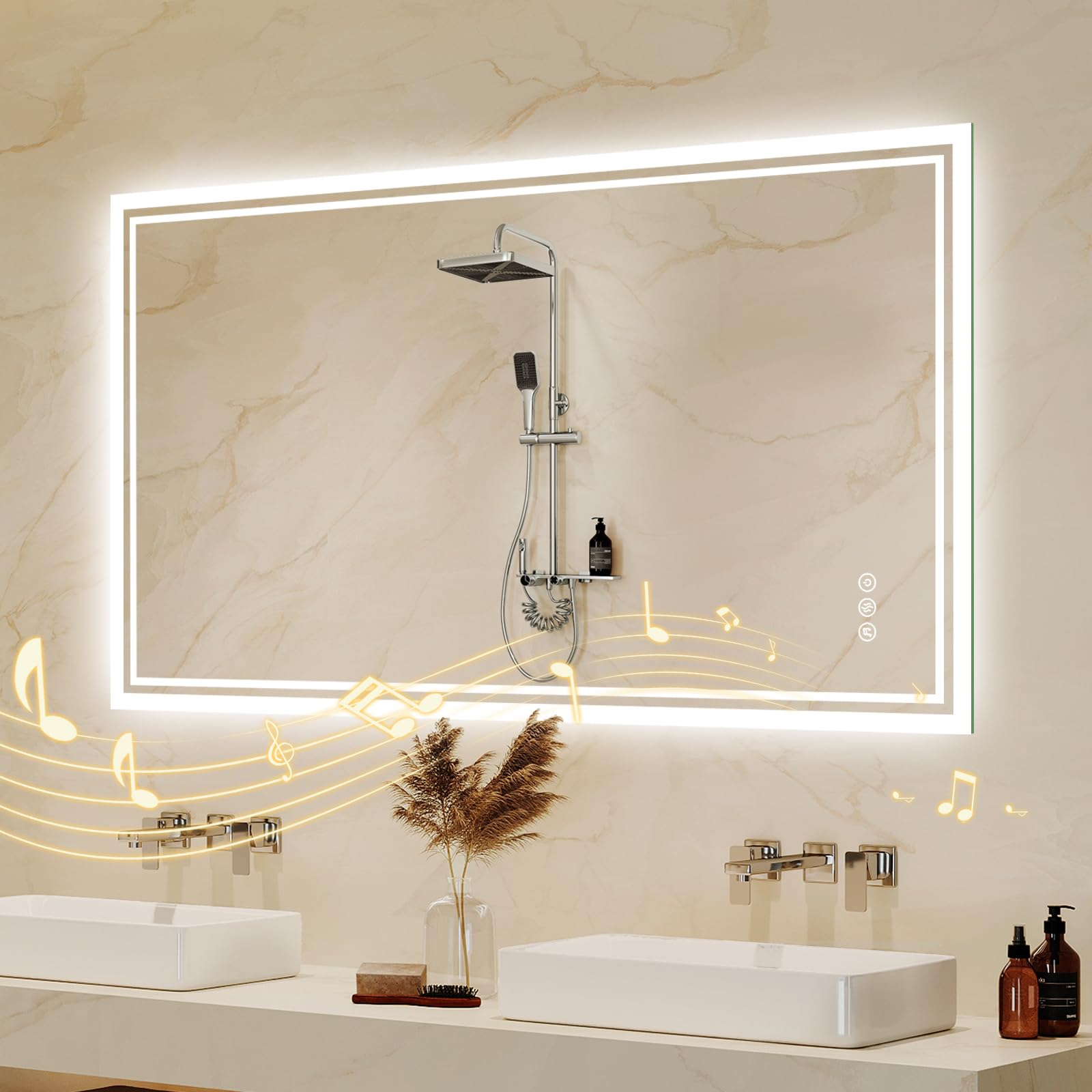 Zurehome Bathroom-Mirror-with-LED-Lights 70x120 cm Bluetooth LED-Bathroom-Wall-Mirror Smart Mirror with Anti-Fog, 3 Colors Dimmable, Memory Function