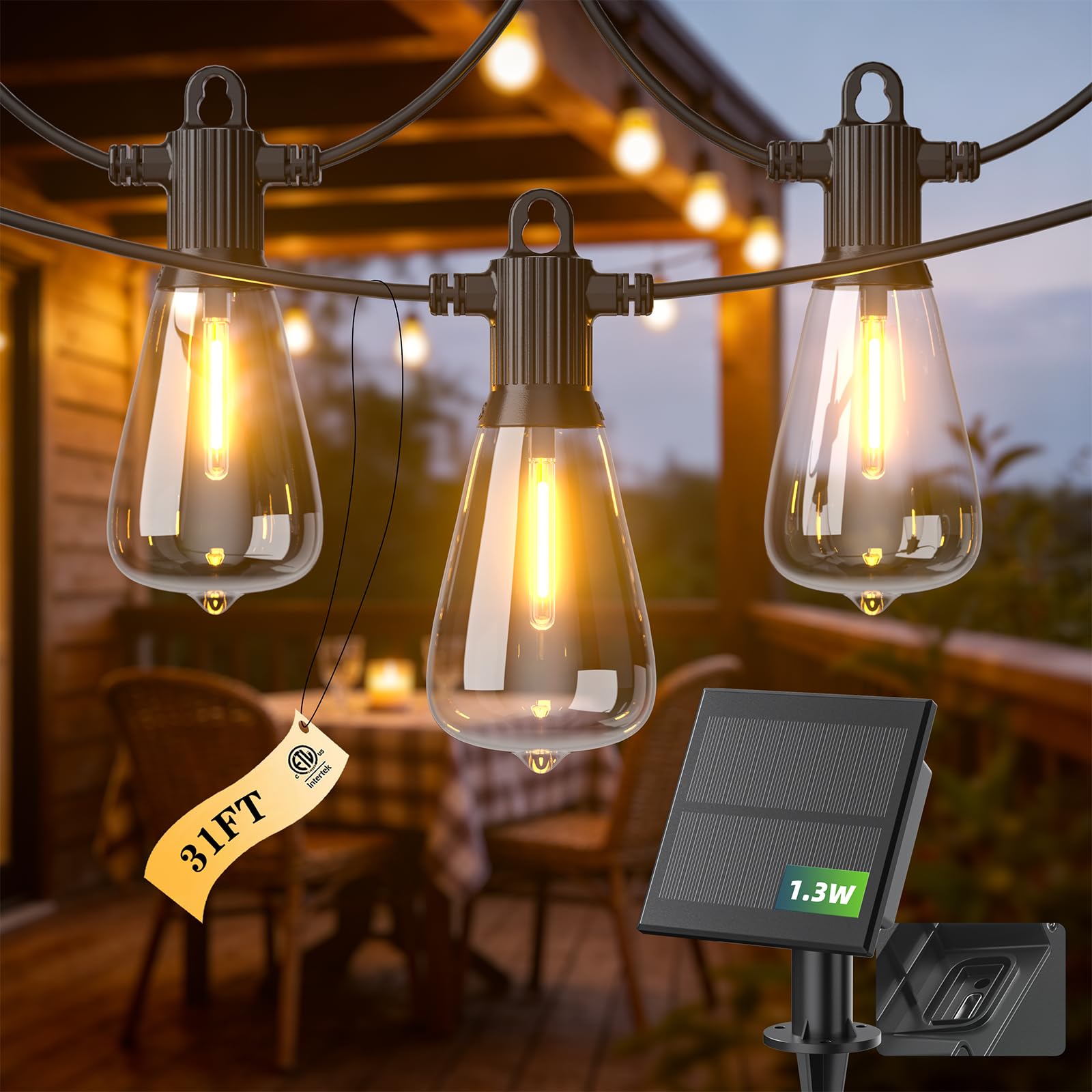FOOMAN 31FT Solar String Lights