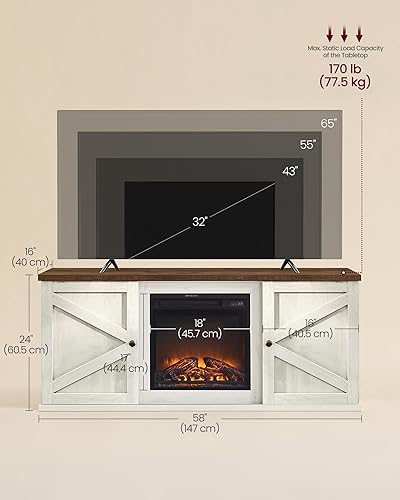 Miniatura 6 de VASAGLE Fireplace TV Stand for TVs up to 65 Inches, 18-Inch ELectric Fireplace with Remote, Farmhouse Entertainment Center, Media Console Table for