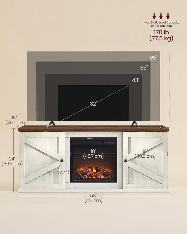 VASAGLE Fireplace TV Stand, Farmhouse Entertainment Center for 65'' TV image 6