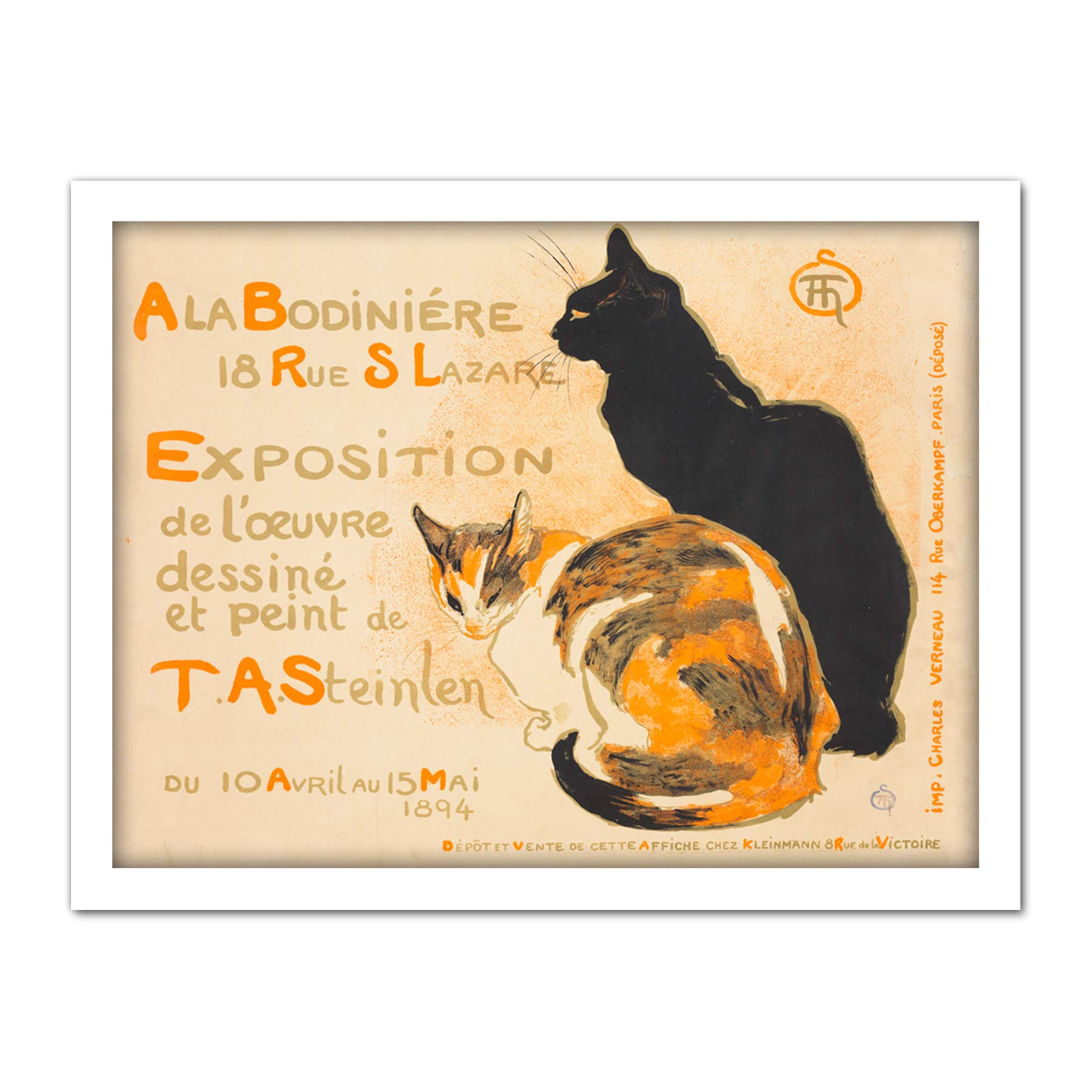 Steinlen Bodiniere Artist's Own Exhibition Cats Advert Large Framed Art Print Poster Wall Decor 18x24 in