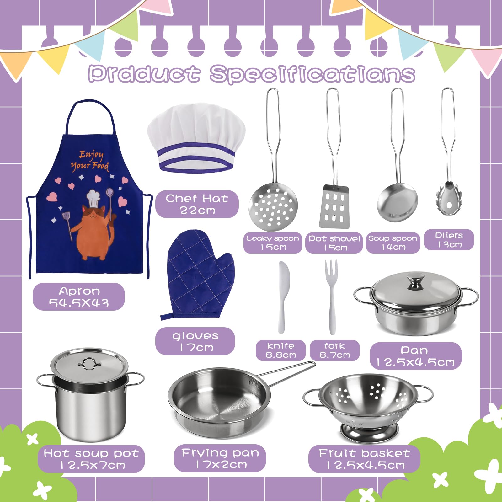 MULEVIP Set De Cuisine Enfant 32 Pièces - Ustensiles, Tablier, Toque Et Aliments Factices Pour Petits Chefs Dès 3 Ans