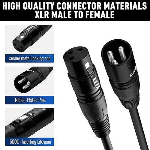Miniatura 8 de Elecan - Cable XLR de micrófono de 50 pies, cable de altavoz XLR equilibrado resistente (de 25 a 200 pies), cable de micrófono blindado de 3 pines