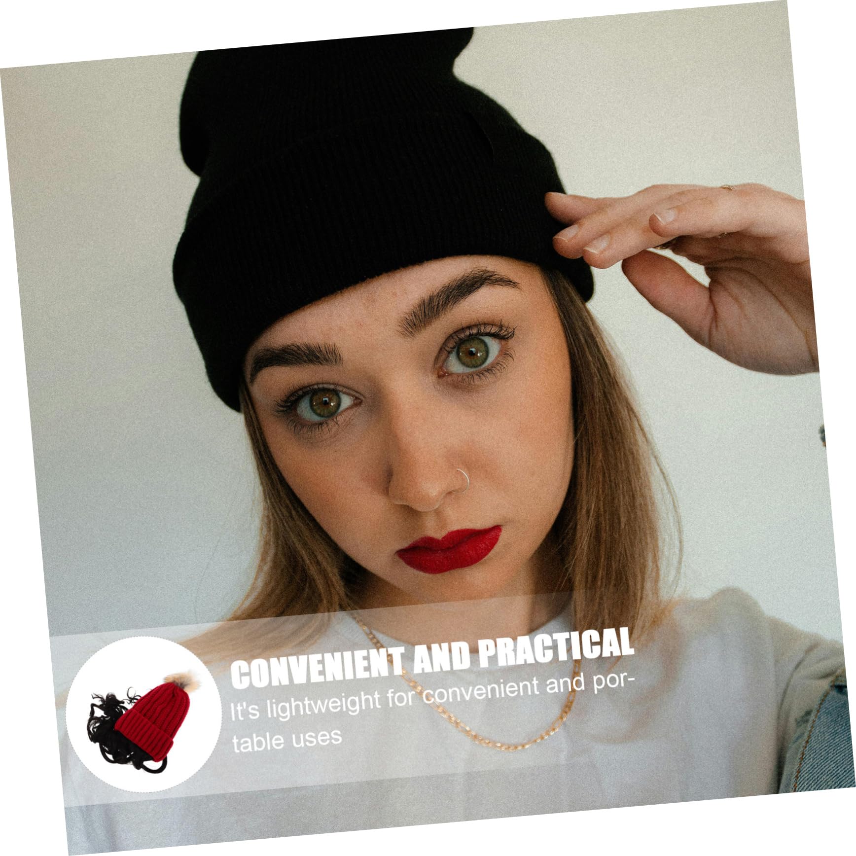 Bonnet Tricoté Hiver Femme avec Faux Cheveux Chapeau pour Fêtes Et Cosplay Bonnet avec Perruque Accessoire Festif pour Noël Et Nouvel an