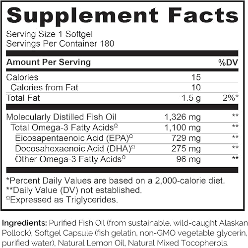 Miniatura 7 de NATURELO Suplemento de aceite de pescado omega 3 sin eructos, 1100 mg de triglicéridos omega-3, EPA + DHA, para corazón, ojos, cerebro, salud de las