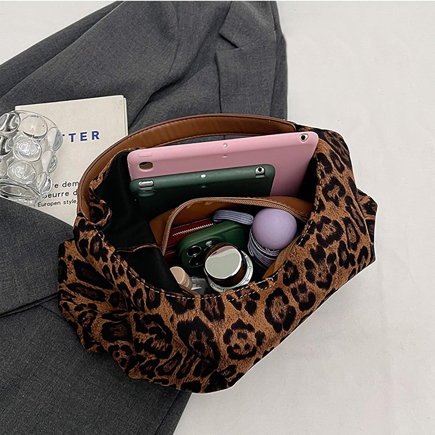 Suede Bags for Women Leopard Print Suede Tote Bag,Suede Shoulder Bag,Womens Hobo Handbag,Slouchy Bags - Image 3