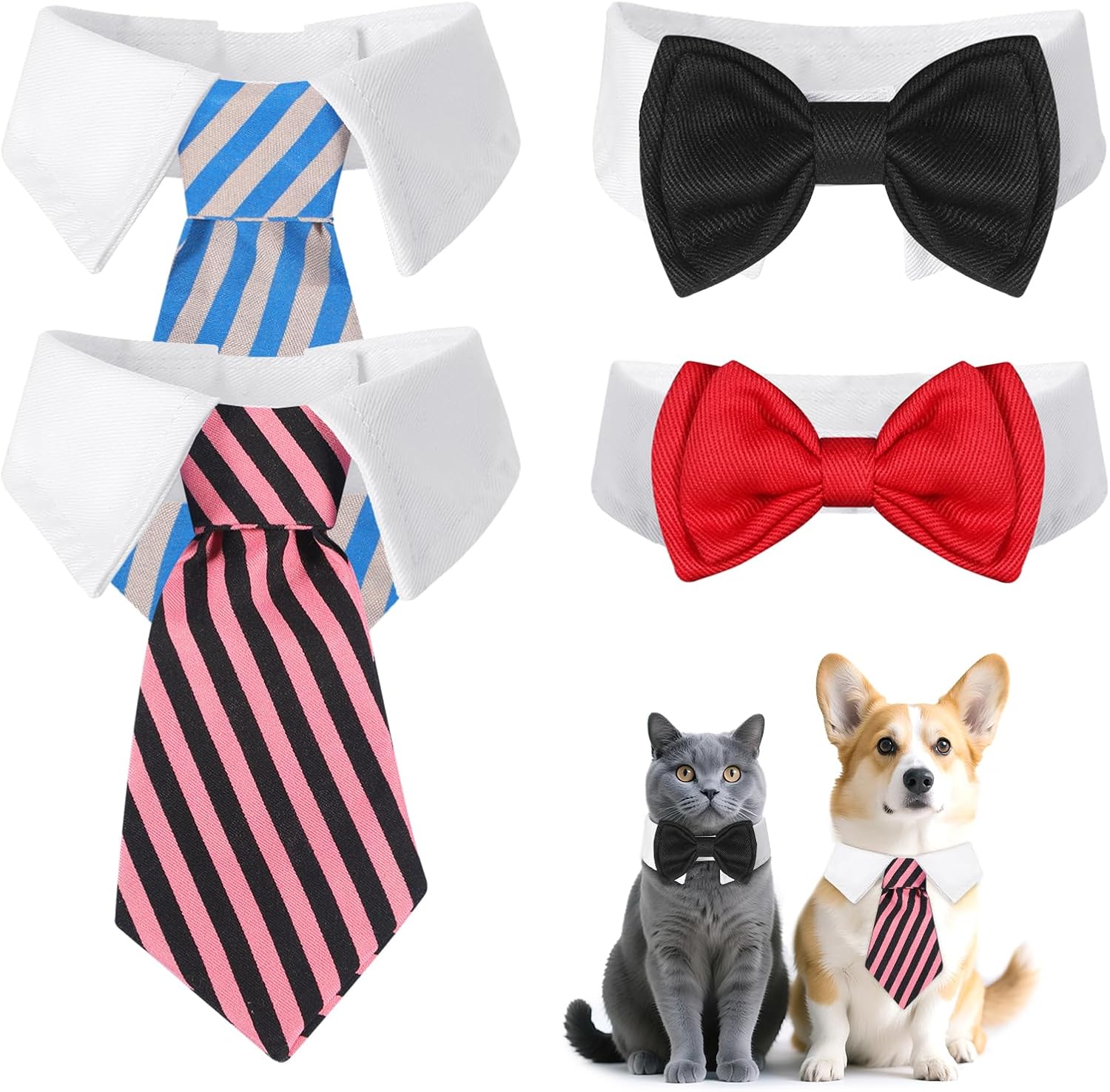 Trinkrittey 4 Pcs Corbata Lazo Ajustable para Perro Gato Pequeño