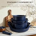 Ensemble de casseroles et poêles Ammeloo de 18 pièces en céramique antiadhésive, ensemble de cuisine non toxique avec poignées amovibles, ensembles de casseroles pour la cuisson, prêt pour induction, lavable au lave-vaisselle et au four, sans PFAS, PFOA et PTFE (bleu marine)