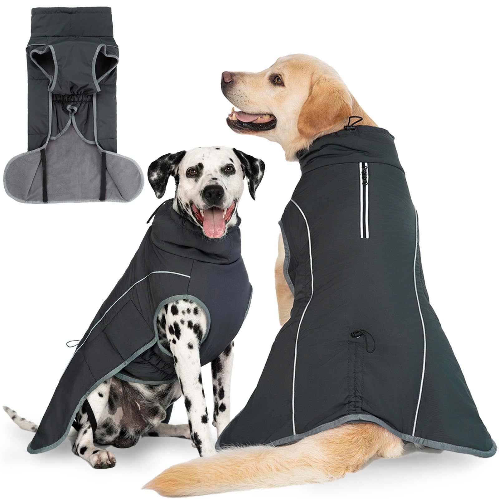 Cyponpy Dog Jacket Waterproof Dog Coat Fleece Lined Dogs Coats Waterproof Reflective with Zip for Harness Warm Coats with Underbelly Adjustable Winter Jacket Warm Raincoat for Small Medium Large Dogs