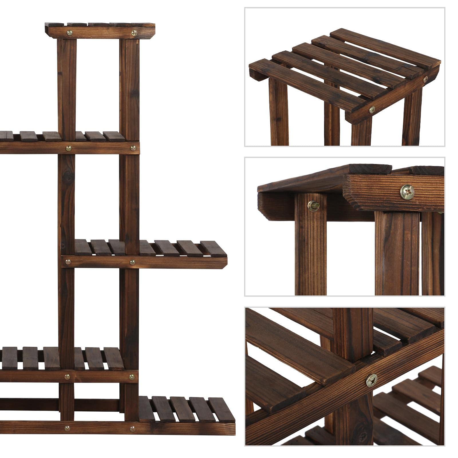 Yaheetech Pflanzentreppe 6 Ebenen Blumenregal Blumenbank Holz Regal Blumentreppe Balkon Draußen Gartenregal Leiterregal Pflanzenregal 97 x 96 x 25 cm