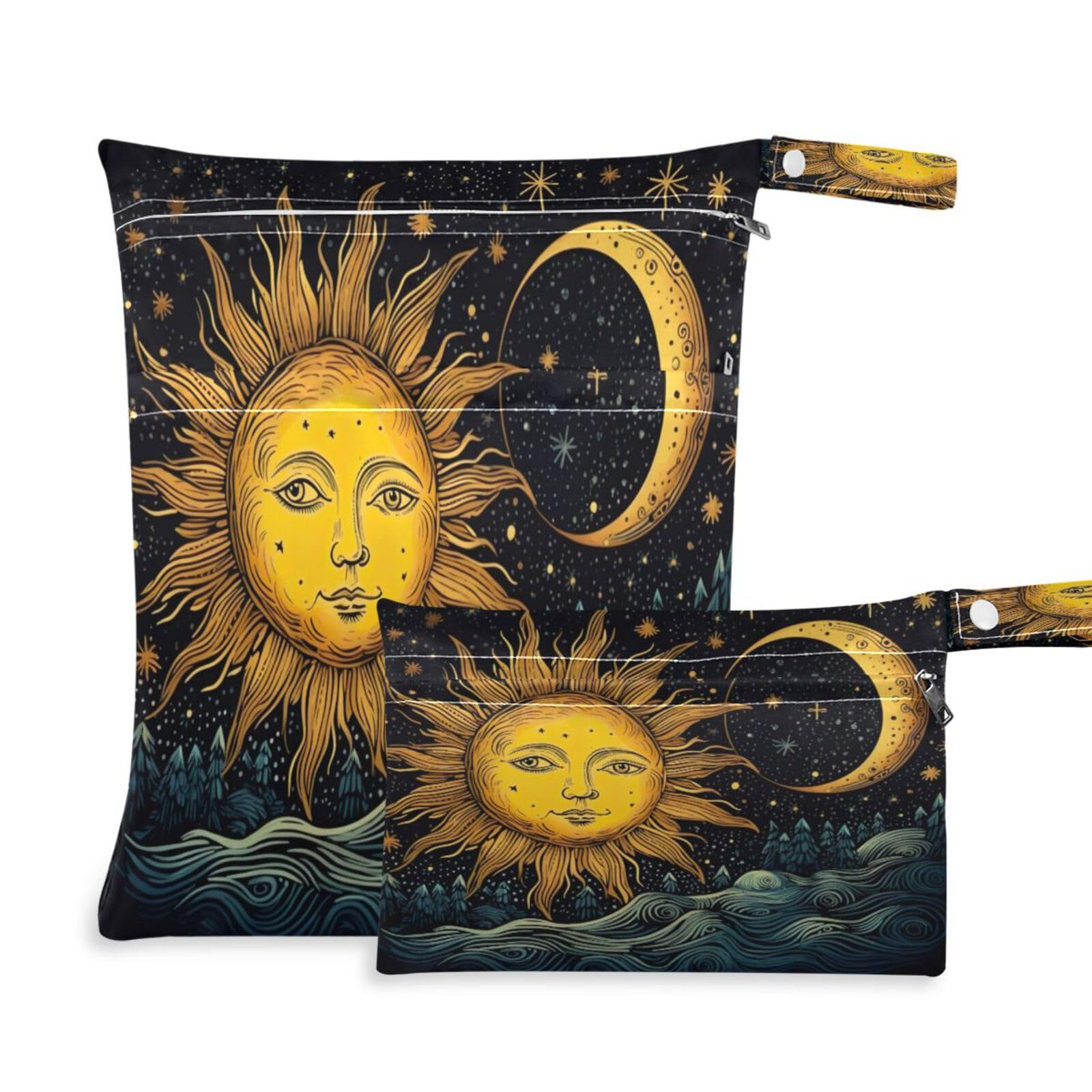 ATTX Sun and Moon Wet Dry Bags 2-Pack - Reusable Cloth Diaper Storage for Travel, Beach & Gym | Multi-Use Waterproof Bags for Swimsuits, Baby Clothes, Sports Gear#37