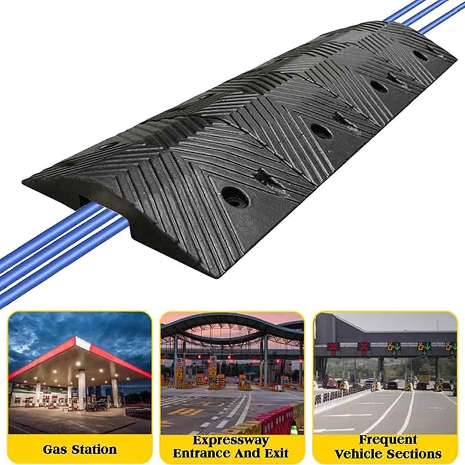 Protector de Cables de Manguera de Goma, Canaleta Cables Suelo de 10 Toneladas, Reductor de Velocidad de 1 Canal, Pasacables Suelo Amarillo y Negro(5x5cm/2x2in)