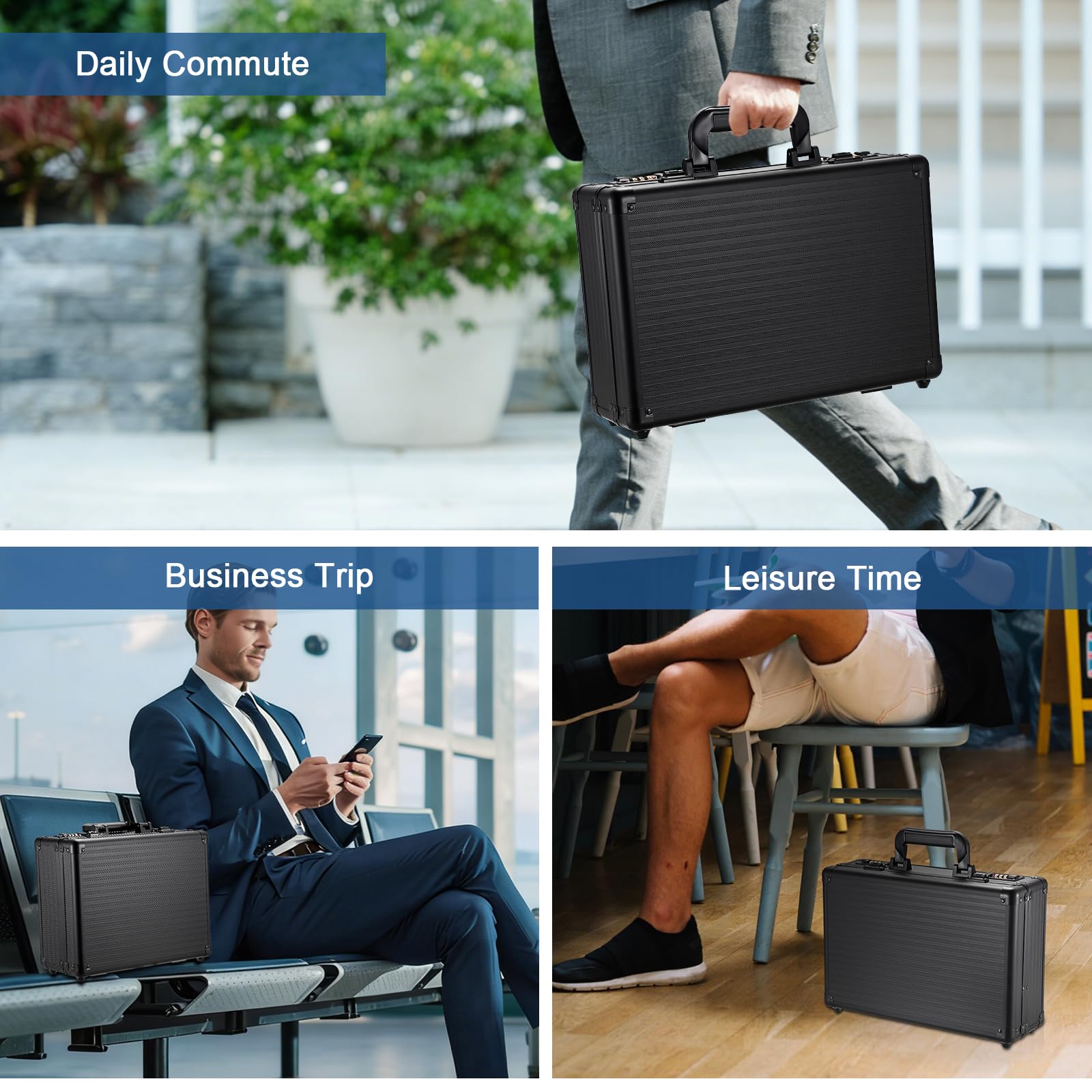 Mallette en aluminium avec serrure à combinaison A4 - Mallette à documents verrouillable - Petite valise en aluminium étanche - Mallette portable - Valise d'affaires pour les voyages