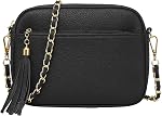 LassZone Crossbody Bag for Women PU Leather Cell Phone Shoulder Handbags Small Camera Purse with Tassel | Chain Strap
