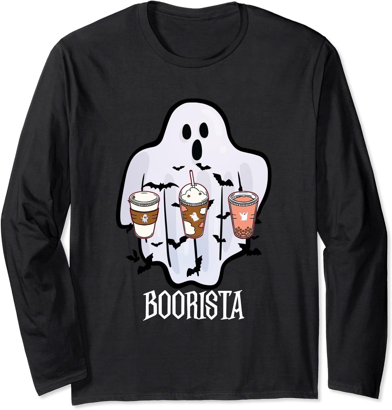 Coffee Barista Halloween Costume - Boorista Ghost Coffee Long Sleeve T-Shirt