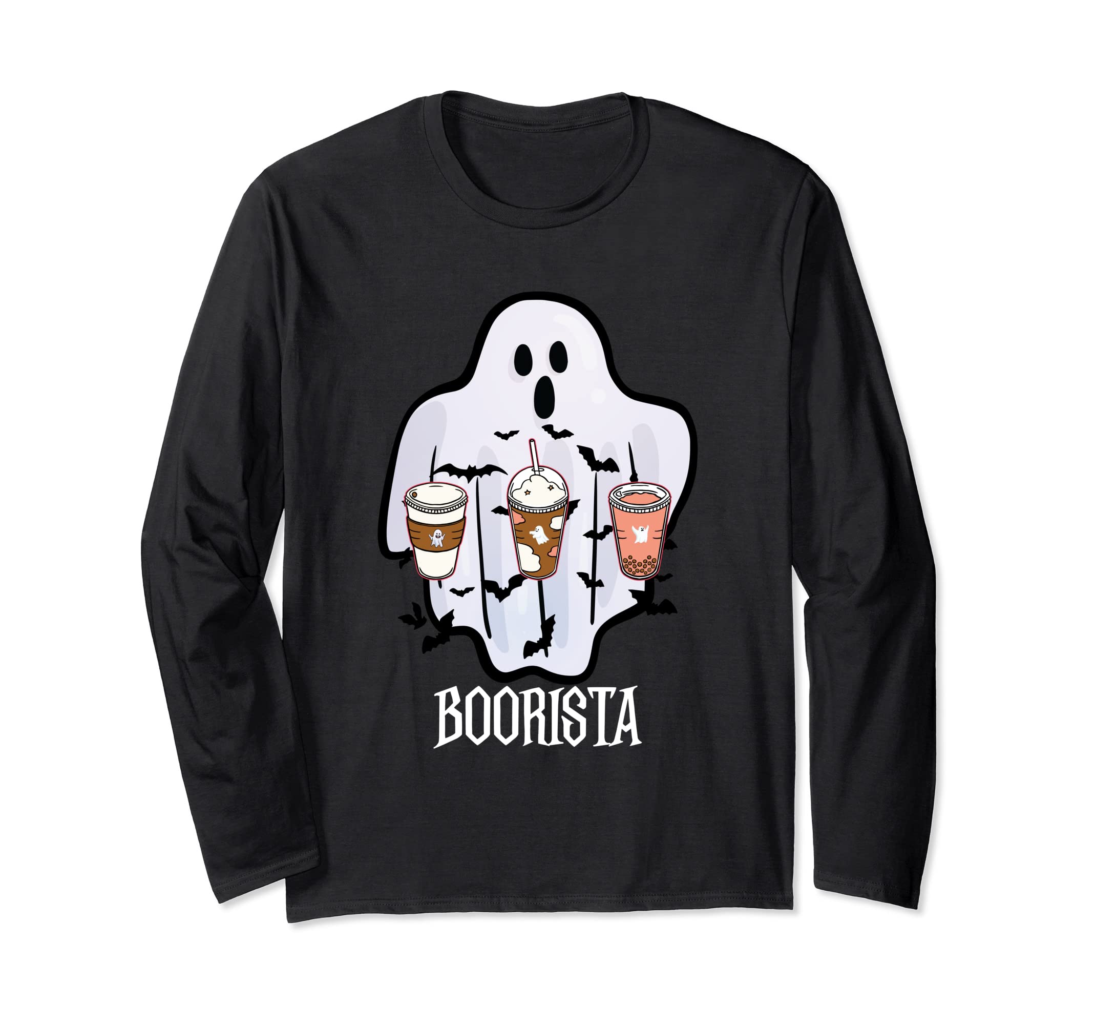 Coffee Barista Halloween Costume - Boorista Ghost Coffee Long Sleeve T-Shirt